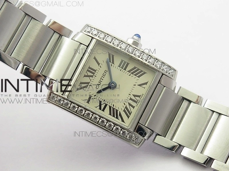 Tank Francaise Ladies 25mm Dia Bezel SS 8848F 1:1 Best Edition Ivory Dial on SS Bracelet Ronda Quartz