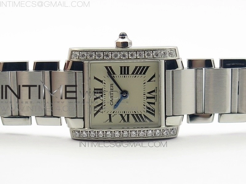 Tank Francaise Ladies 25mm Dia Bezel SS 8848F 1:1 Best Edition Ivory Dial on SS Bracelet Ronda Quartz