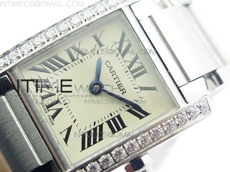 Tank Francaise Ladies 25mm Dia Bezel SS 8848F 1:1 Best Edition Ivory Dial on SS Bracelet Ronda Quartz