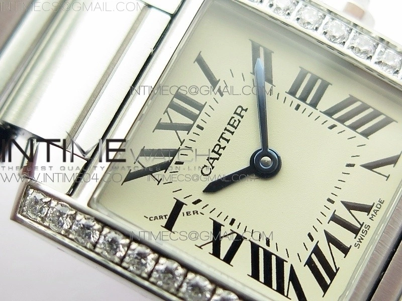 Tank Francaise Ladies 25mm Dia Bezel SS 8848F 1:1 Best Edition Ivory Dial on SS Bracelet Ronda Quartz