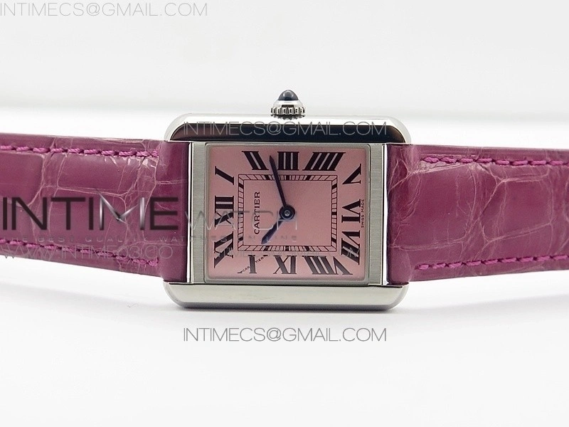 Tank Solo Ladies 25mm SS K11 1:1 Best Edition Pink Dial on Pink Croco Leather Strap Ronda Quartz