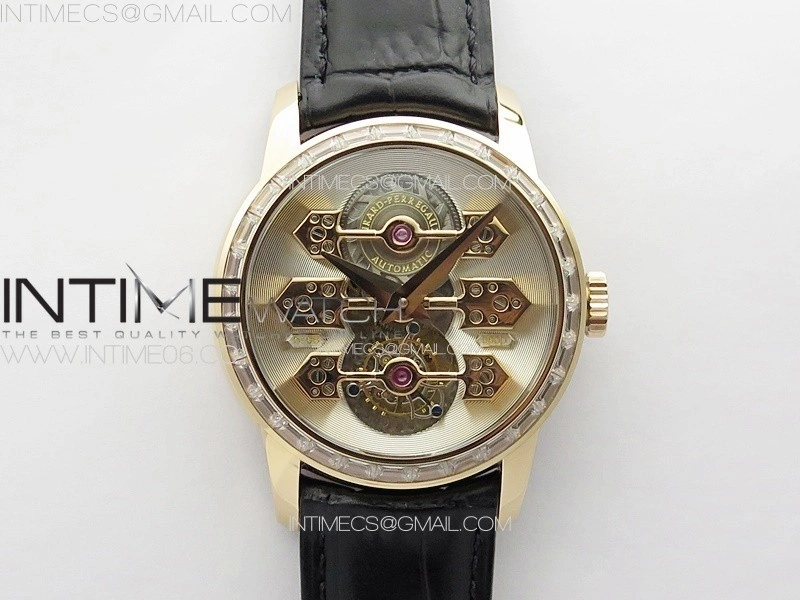 GP Bridges 41mm Tourbillon RG T Crystal YSF Best Edition White Dial on Black Leather Strap