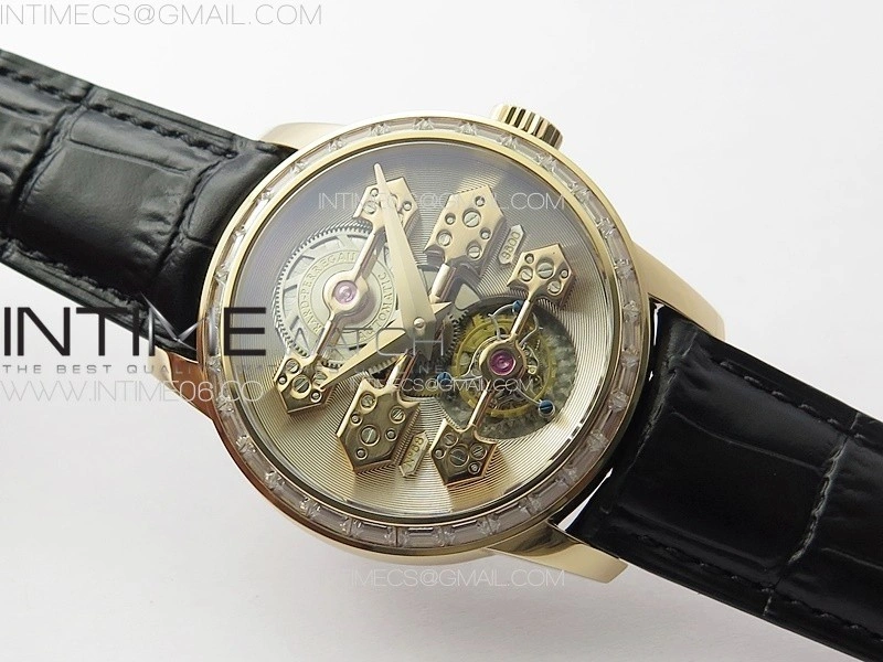GP Bridges 41mm Tourbillon RG T Crystal YSF Best Edition White Dial on Black Leather Strap