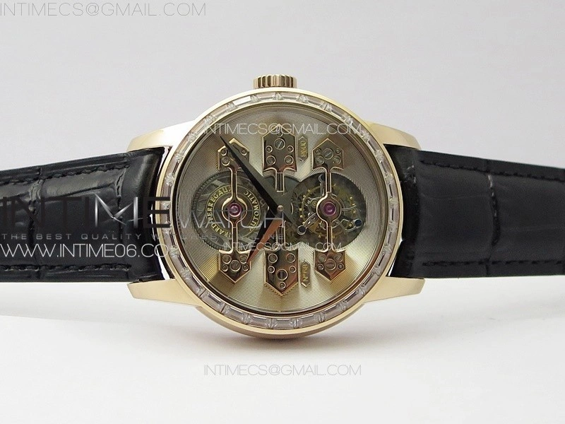 GP Bridges 41mm Tourbillon RG T Crystal YSF Best Edition White Dial on Black Leather Strap