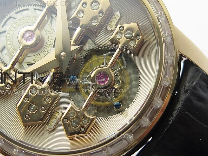 GP Bridges 41mm Tourbillon RG T Crystal YSF Best Edition White Dial on Black Leather Strap
