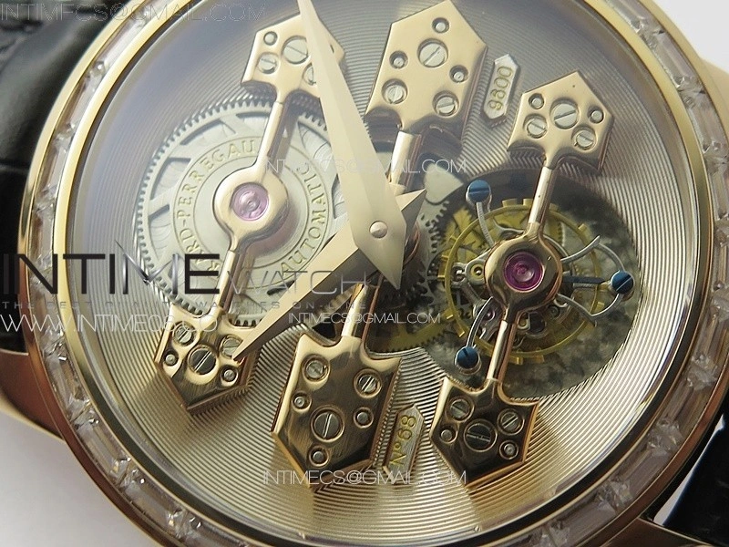 GP Bridges 41mm Tourbillon RG T Crystal YSF Best Edition White Dial on Black Leather Strap