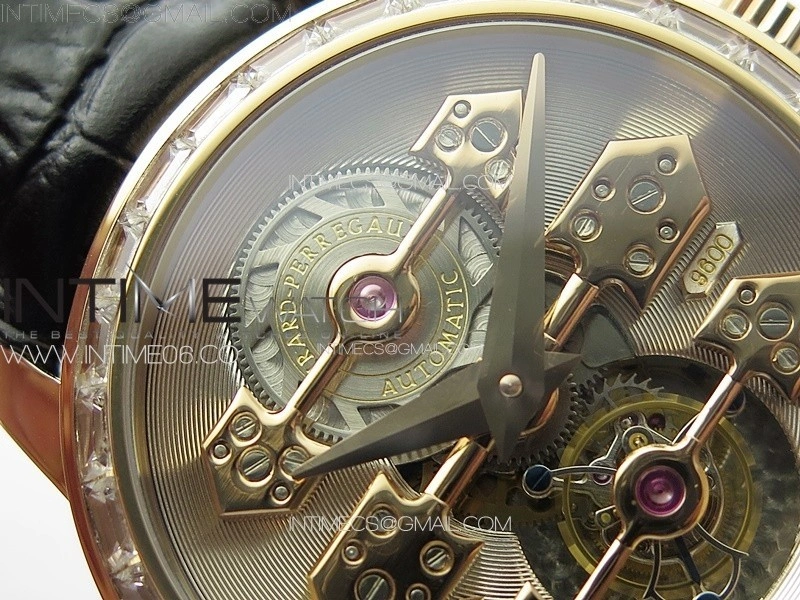 GP Bridges 41mm Tourbillon RG T Crystal YSF Best Edition White Dial on Black Leather Strap
