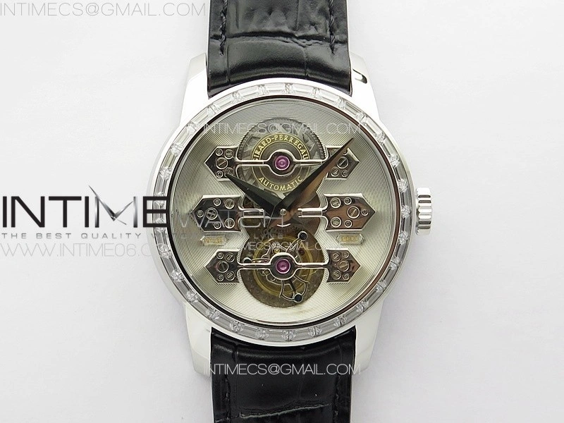 GP Bridges 41mm Tourbillon SS T Crystal YSF Best Edition White Dial on Black Leather Strap