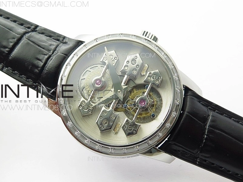 GP Bridges 41mm Tourbillon SS T Crystal YSF Best Edition White Dial on Black Leather Strap