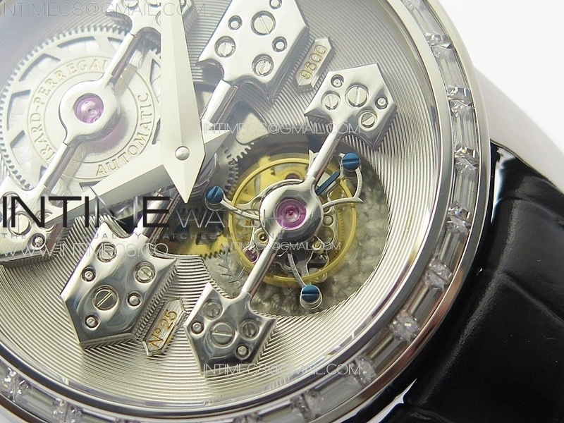 GP Bridges 41mm Tourbillon SS T Crystal YSF Best Edition White Dial on Black Leather Strap
