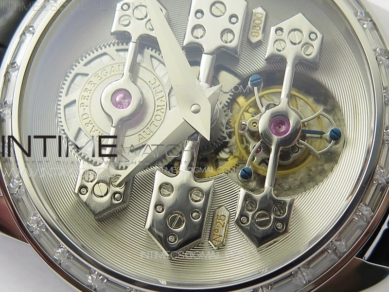 GP Bridges 41mm Tourbillon SS T Crystal YSF Best Edition White Dial on Black Leather Strap