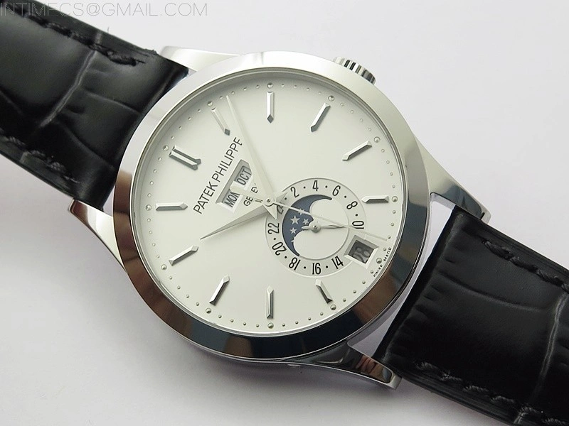 Annual Calendar Complications 5396 SS GRF Best Edition White Dial Sticks Markers on Black leather strap A324