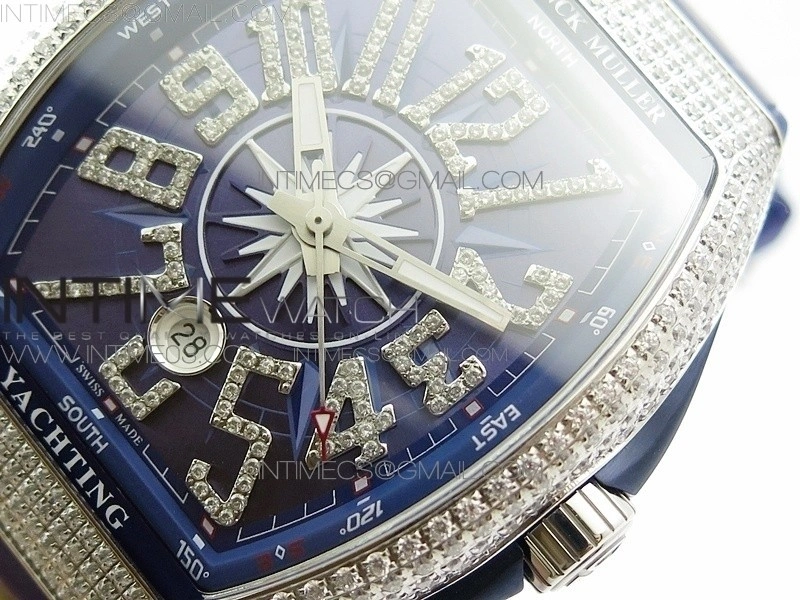 Vanguard V45 SS Full Diamonds ABF Best Edition Blue Textured Dial Diamonds Markers on Blue Gummy Strap A2824