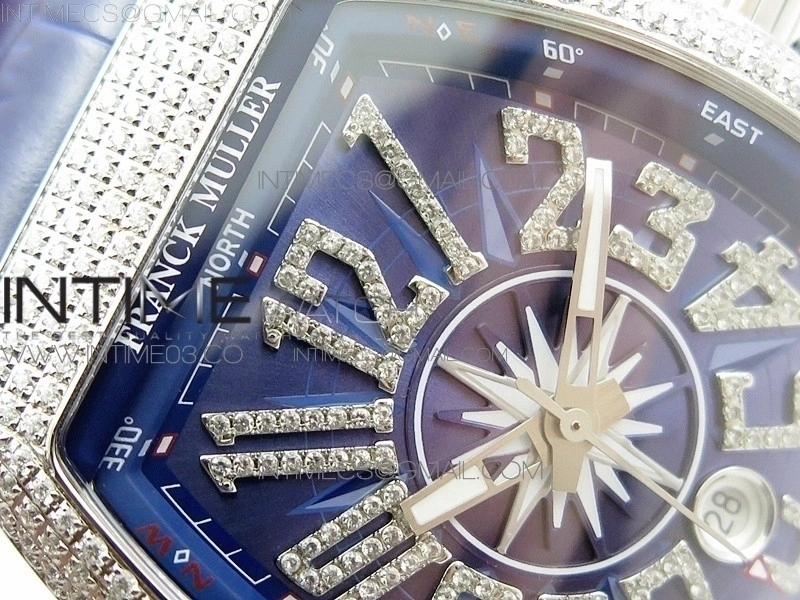 Vanguard V45 SS Full Diamonds ABF Best Edition Blue Textured Dial Diamonds Markers on Blue Gummy Strap A2824