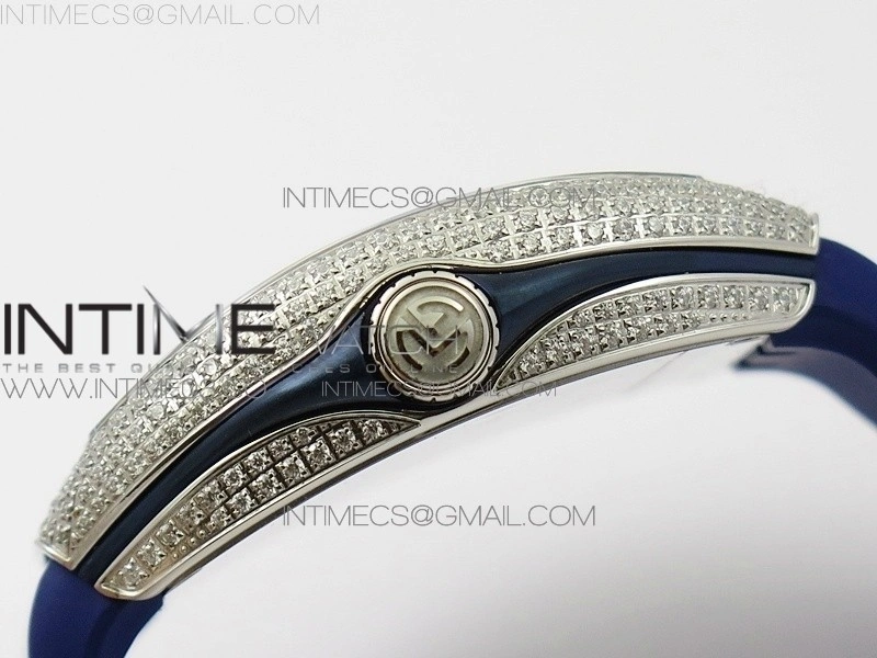 Vanguard V45 SS Full Diamonds ABF Best Edition Blue Textured Dial Diamonds Markers on Blue Gummy Strap A2824