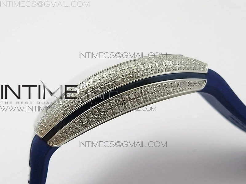Vanguard V45 SS Full Diamonds ABF Best Edition Blue Textured Dial Diamonds Markers on Blue Gummy Strap A2824