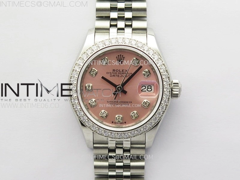 Datejust 28mm 279179 SS Crystals Bezel APSF Best Edition Pink Dial Crystals Markers on SS Jubilee Bracelet NH05