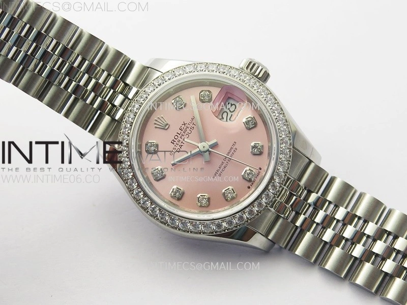 Datejust 28mm 279179 SS Crystals Bezel APSF Best Edition Pink Dial Crystals Markers on SS Jubilee Bracelet NH05