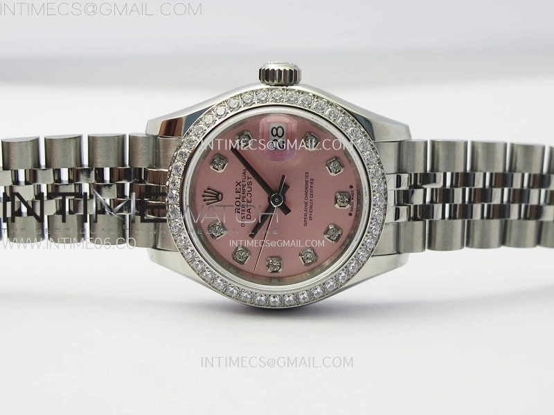 Datejust 28mm 279179 SS Crystals Bezel APSF Best Edition Pink Dial Crystals Markers on SS Jubilee Bracelet NH05