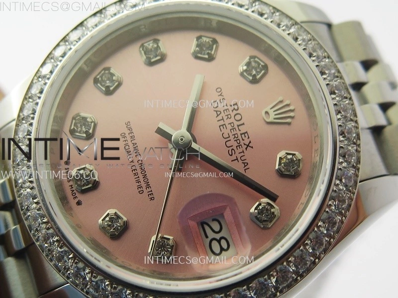 Datejust 28mm 279179 SS Crystals Bezel APSF Best Edition Pink Dial Crystals Markers on SS Jubilee Bracelet NH05
