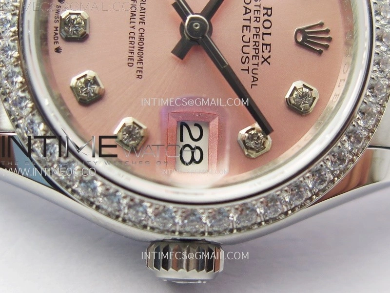 Datejust 28mm 279179 SS Crystals Bezel APSF Best Edition Pink Dial Crystals Markers on SS Jubilee Bracelet NH05