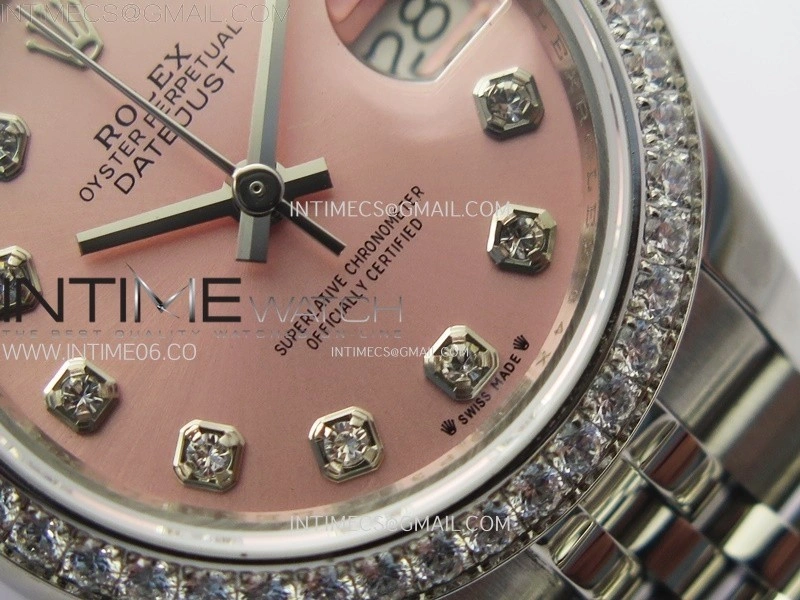 Datejust 28mm 279179 SS Crystals Bezel APSF Best Edition Pink Dial Crystals Markers on SS Jubilee Bracelet NH05