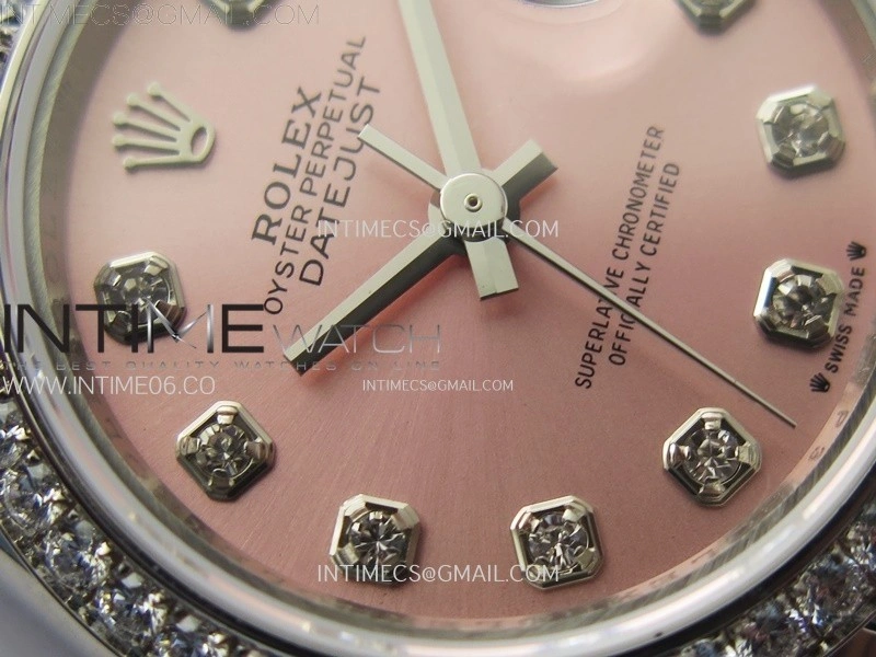 Datejust 28mm 279179 SS Crystals Bezel APSF Best Edition Pink Dial Crystals Markers on SS Jubilee Bracelet NH05