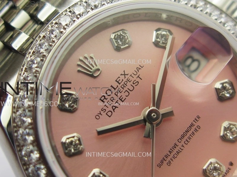 Datejust 28mm 279179 SS Crystals Bezel APSF Best Edition Pink Dial Crystals Markers on SS Jubilee Bracelet NH05