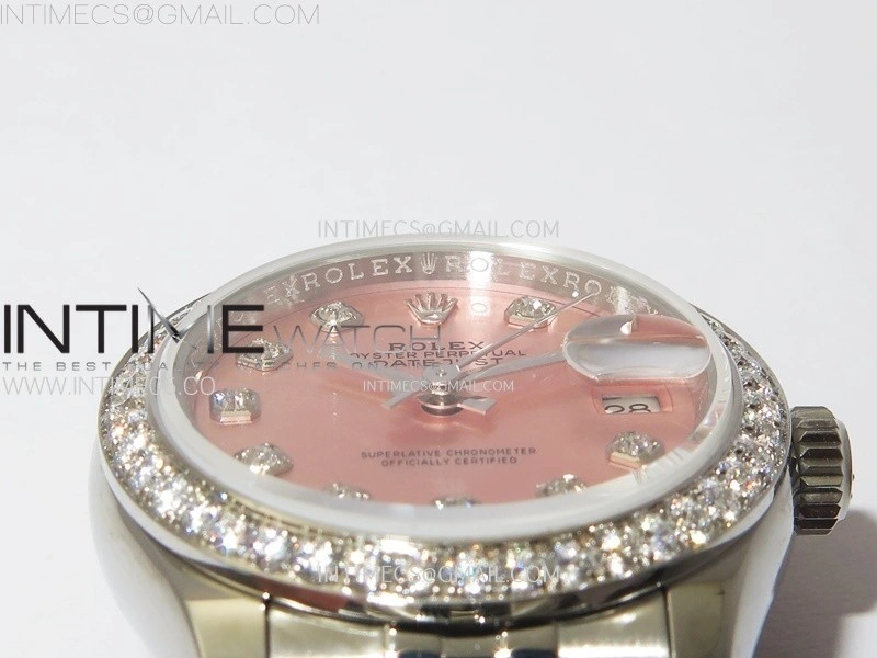 Datejust 28mm 279179 SS Crystals Bezel APSF Best Edition Pink Dial Crystals Markers on SS Jubilee Bracelet NH05