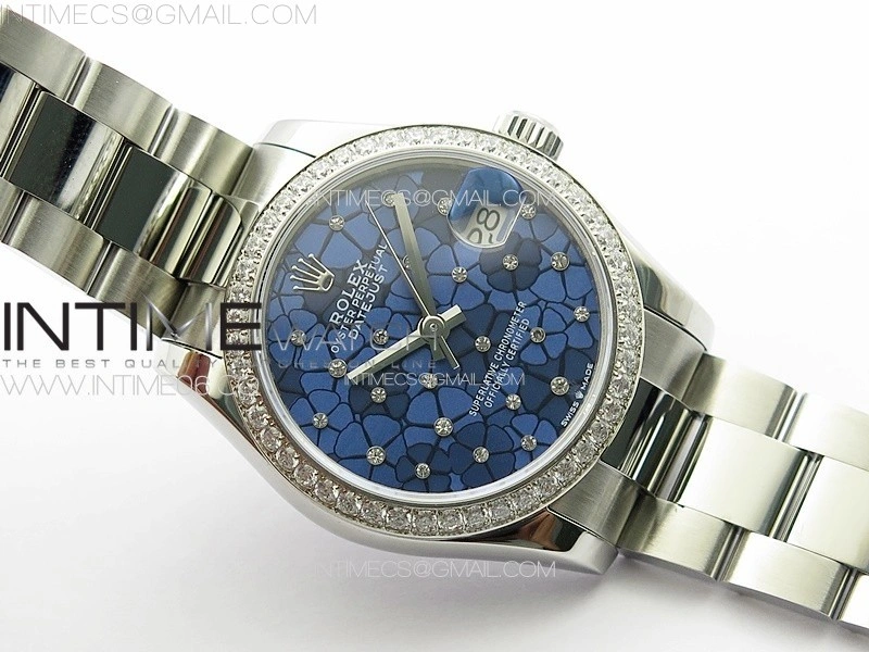 DateJust 31mm 72610 Crystals Bezel SS APSF Best Edition Blue Flowers Crystals Dial on Oyster Bracelet A2824