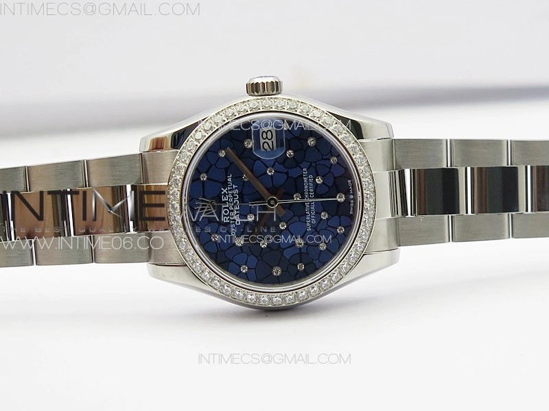 DateJust 31mm 72610 Crystals Bezel SS APSF Best Edition Blue Flowers Crystals Dial on Oyster Bracelet A2824
