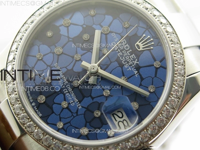 DateJust 31mm 72610 Crystals Bezel SS APSF Best Edition Blue Flowers Crystals Dial on Oyster Bracelet A2824
