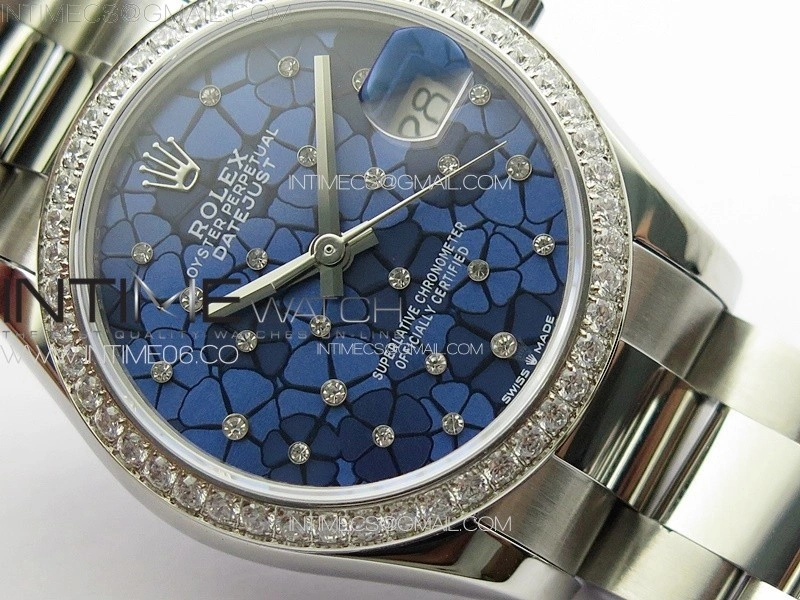 DateJust 31mm 72610 Crystals Bezel SS APSF Best Edition Blue Flowers Crystals Dial on Oyster Bracelet A2824