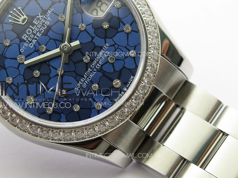 DateJust 31mm 72610 Crystals Bezel SS APSF Best Edition Blue Flowers Crystals Dial on Oyster Bracelet A2824