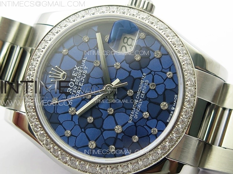 DateJust 31mm 72610 Crystals Bezel SS APSF Best Edition Blue Flowers Crystals Dial on Oyster Bracelet A2824