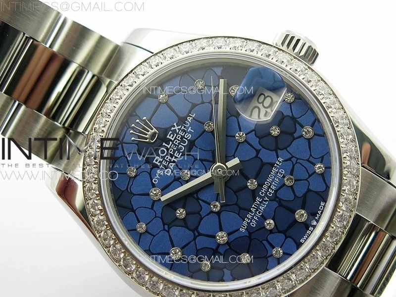 DateJust 31mm 72610 Crystals Bezel SS APSF Best Edition Blue Flowers Crystals Dial on Oyster Bracelet A2824