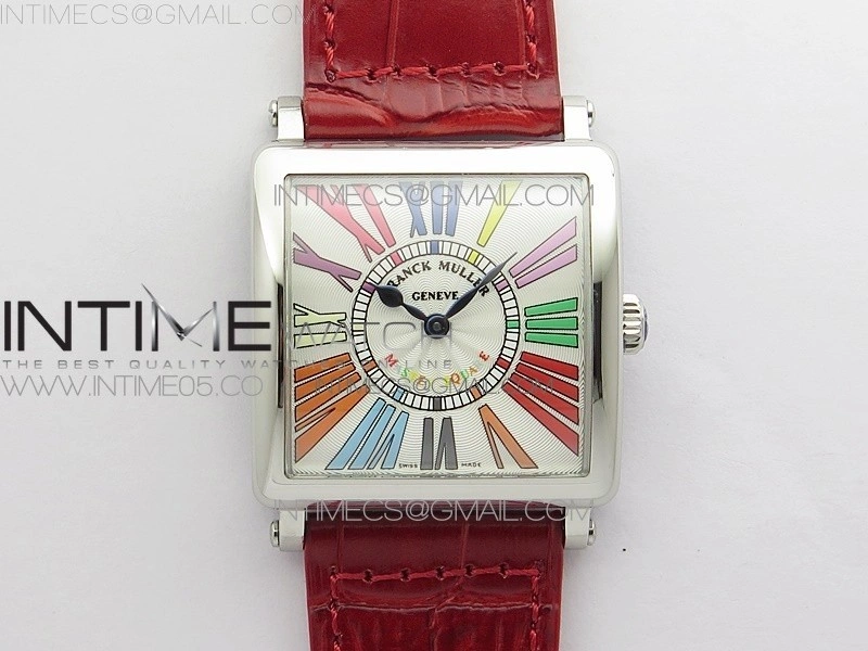 Master Square SS Ladies ZF 1:1 Best Edition White Colorful Roman Dial on Red Leather Strap Ronda Quartz