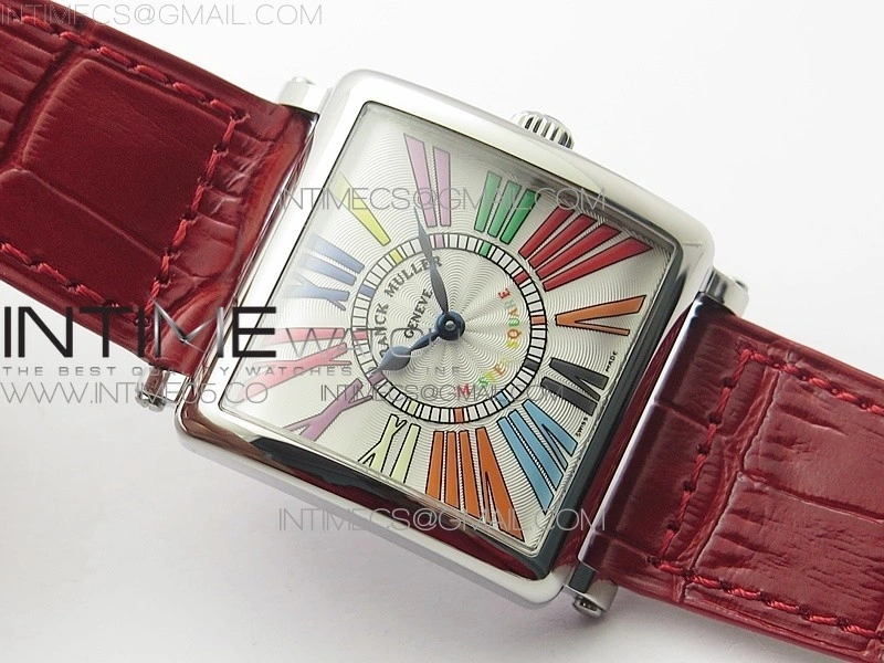 Master Square SS Ladies ZF 1:1 Best Edition White Colorful Roman Dial on Red Leather Strap Ronda Quartz