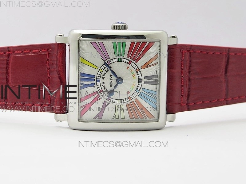 Master Square SS Ladies ZF 1:1 Best Edition White Colorful Roman Dial on Red Leather Strap Ronda Quartz