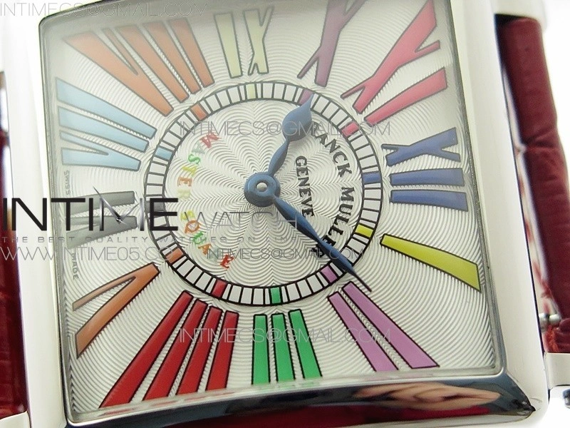 Master Square SS Ladies ZF 1:1 Best Edition White Colorful Roman Dial on Red Leather Strap Ronda Quartz