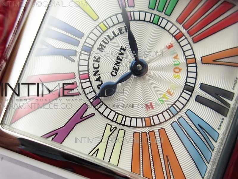 Master Square SS Ladies ZF 1:1 Best Edition White Colorful Roman Dial on Red Leather Strap Ronda Quartz
