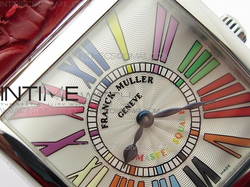 Master Square SS Ladies ZF 1:1 Best Edition White Colorful Roman Dial on Red Leather Strap Ronda Quartz