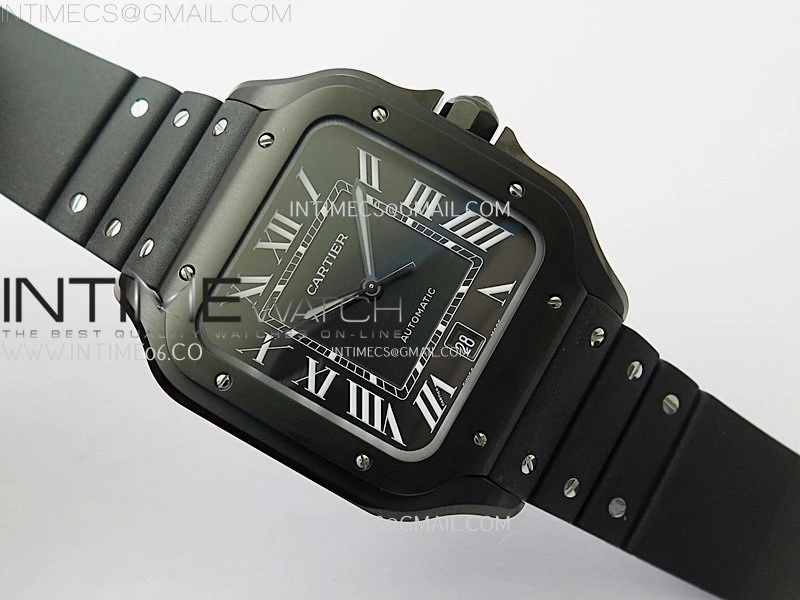 Santos de Cartier 40mm PVD BVF 1:1 Best Edition Black Dial on Rubber Strap MIYOTA 9019