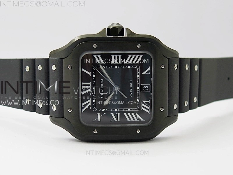 Santos de Cartier 40mm PVD BVF 1:1 Best Edition Black Dial on Rubber Strap MIYOTA 9019