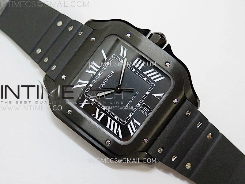 Santos de Cartier 40mm PVD BVF 1:1 Best Edition Black Dial on Rubber Strap MIYOTA 9019