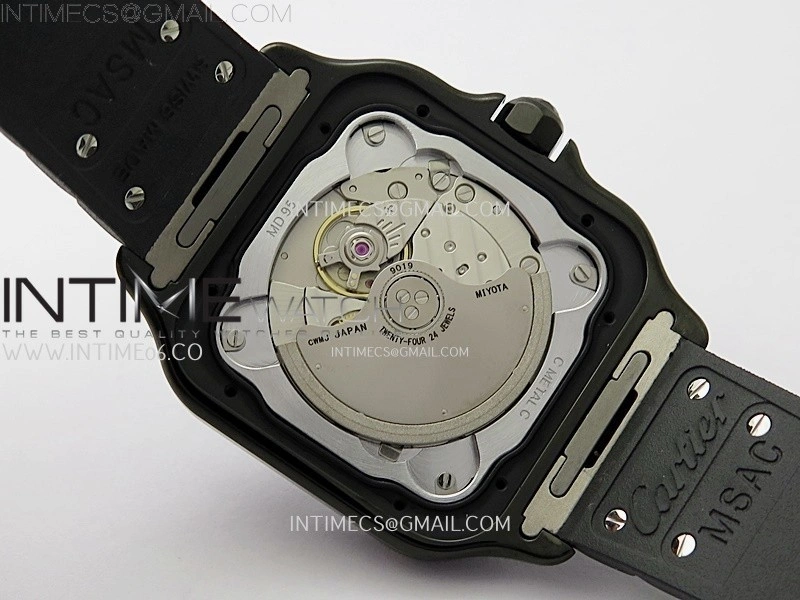 Santos de Cartier 40mm PVD BVF 1:1 Best Edition Black Dial on Rubber Strap MIYOTA 9019