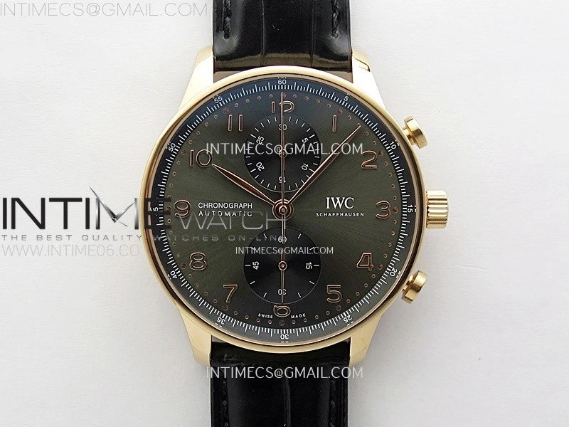 Portuguese Chrono IW371610 RG ZF 1:1 Best Edition Gray Dial on Black Leather Strap A69355