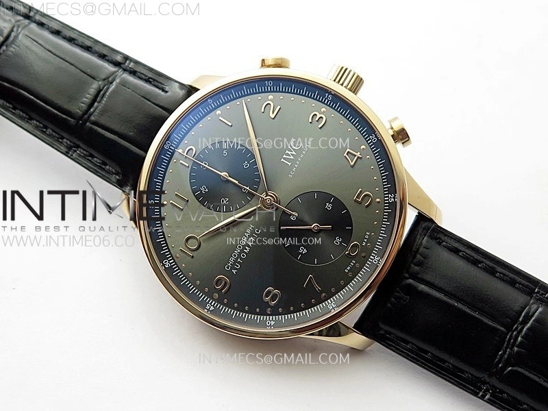 Portuguese Chrono IW371610 RG ZF 1:1 Best Edition Gray Dial on Black Leather Strap A69355