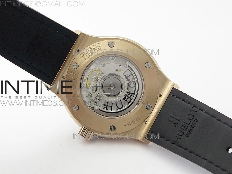 Classic Fusion 42mm RG Paved Diamonds Bezel B50F Blue Dial On Blue Gummy Strap A2892