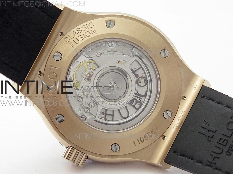 Classic Fusion 42mm RG Paved Diamonds Bezel B50F Blue Dial On Blue Gummy Strap A2892